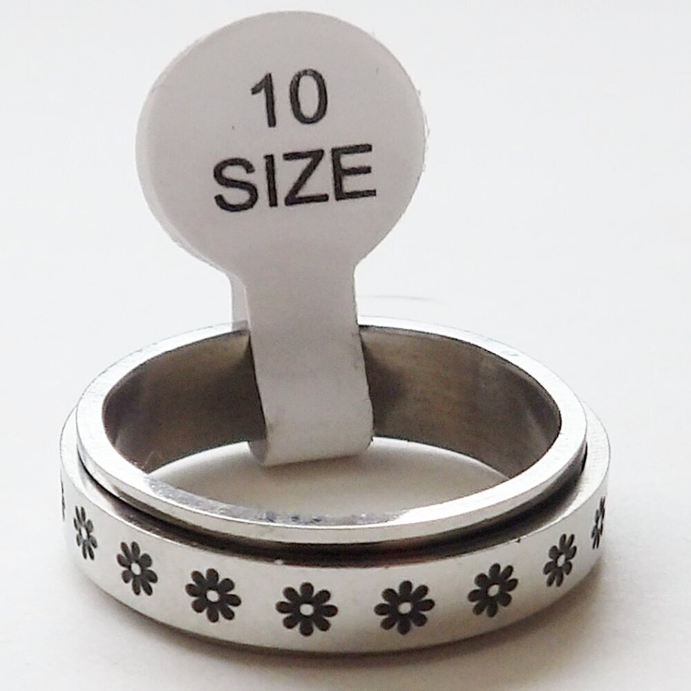 Stainless Steel Spinner Fidget Ring For Anxiety NEW Size 10 Daisy Flower Design - Picture 2 of 4